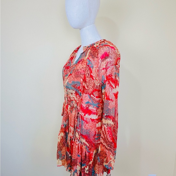 A.L.C. Red and Orange Silk Floral Mini Dress / Size 6 - Picture 3 of 8
